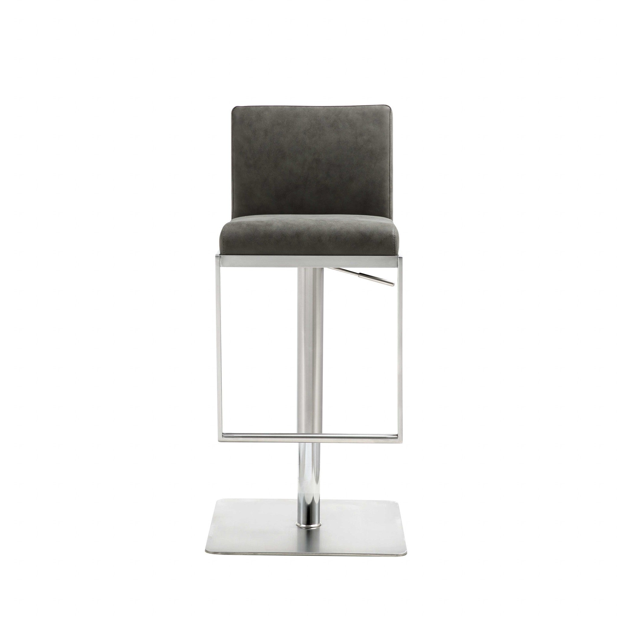 Dark Gray and Silver Faux Leather And Steel Adjustable Bar Chair-Bar Chairs-DECOROLALA