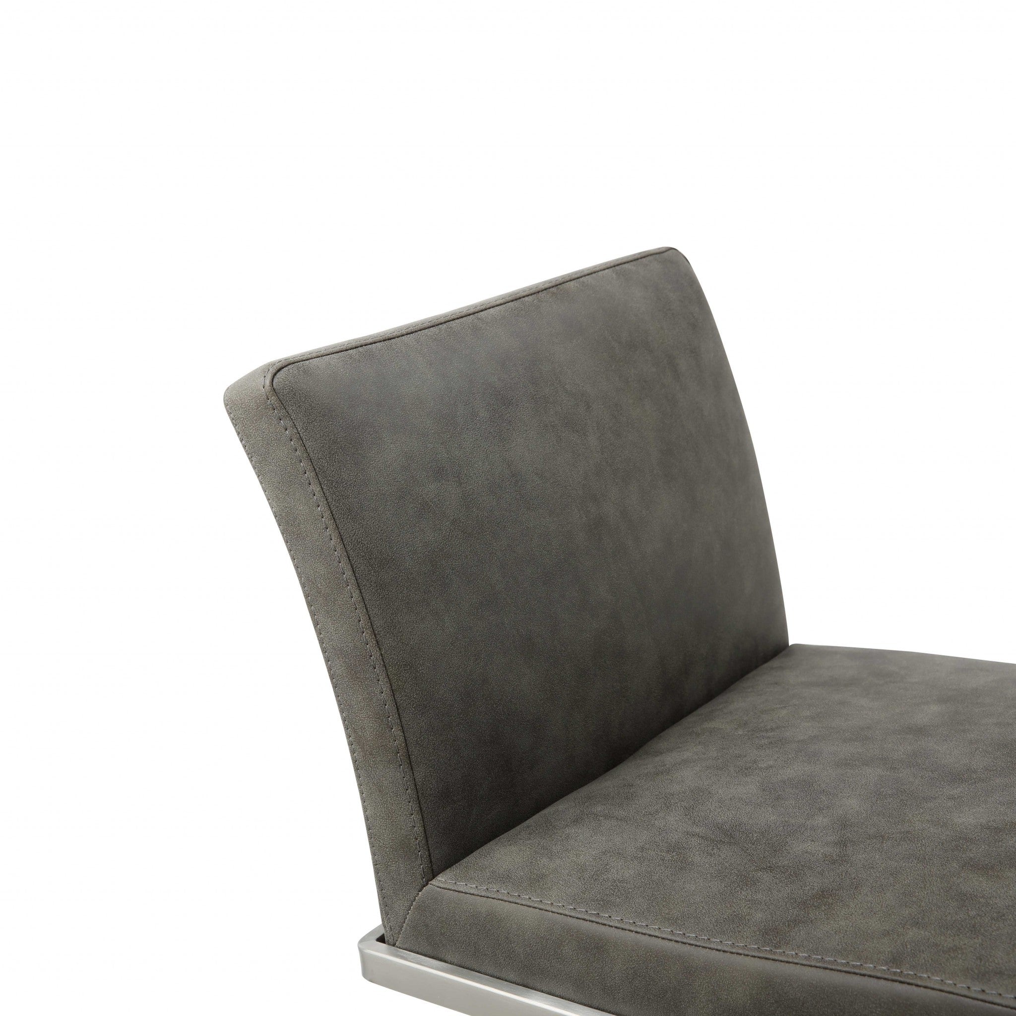 Dark Gray and Silver Faux Leather And Steel Adjustable Bar Chair-Bar Chairs-DECOROLALA