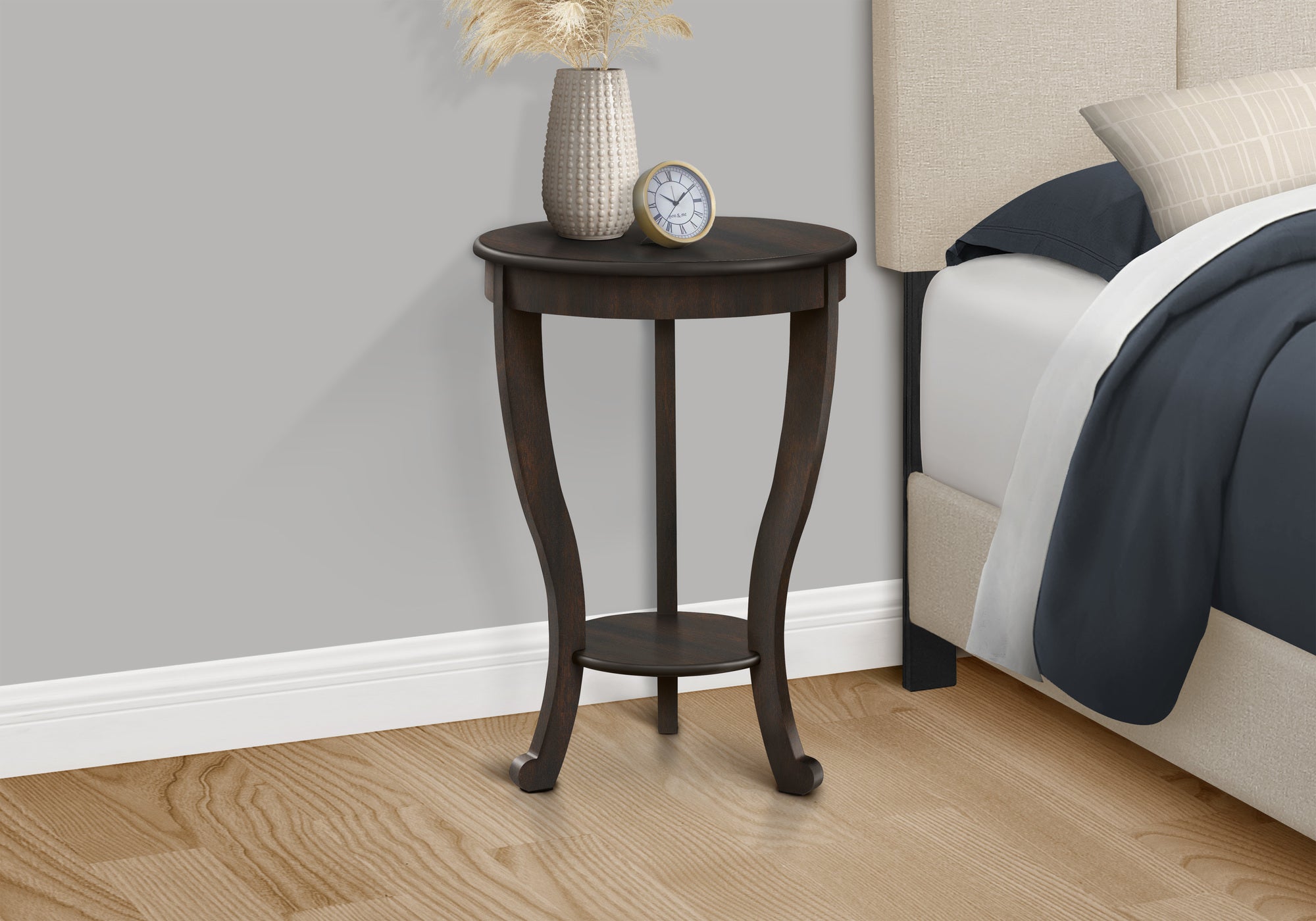 Dark Walnut 2-Tier Round Accent Table, 26"H-Accent Table-DECOROLALA