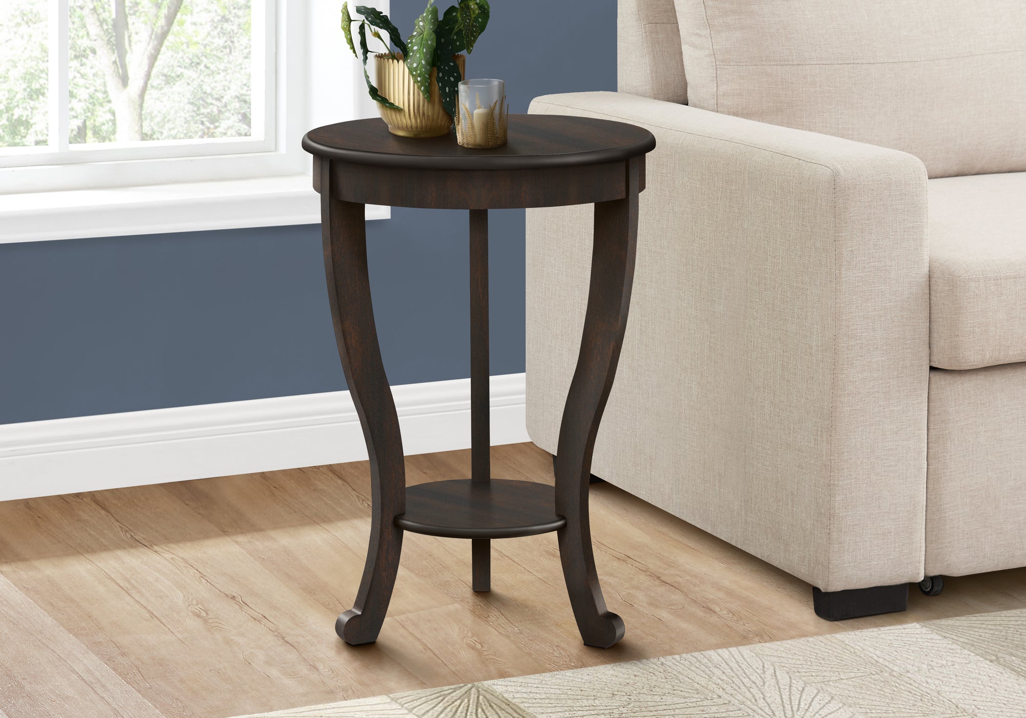 Dark Walnut 2-Tier Round Accent Table, 26"H-Accent Table-DECOROLALA