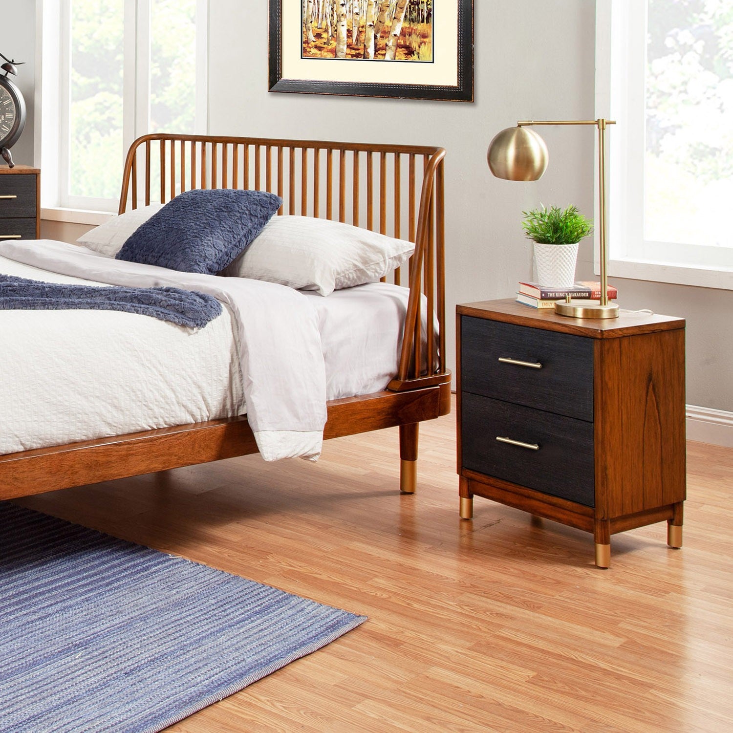 Dark Walnut and Black Mod Drawer Nightstand-Nightstands & Bedside Tables-DECOROLALA