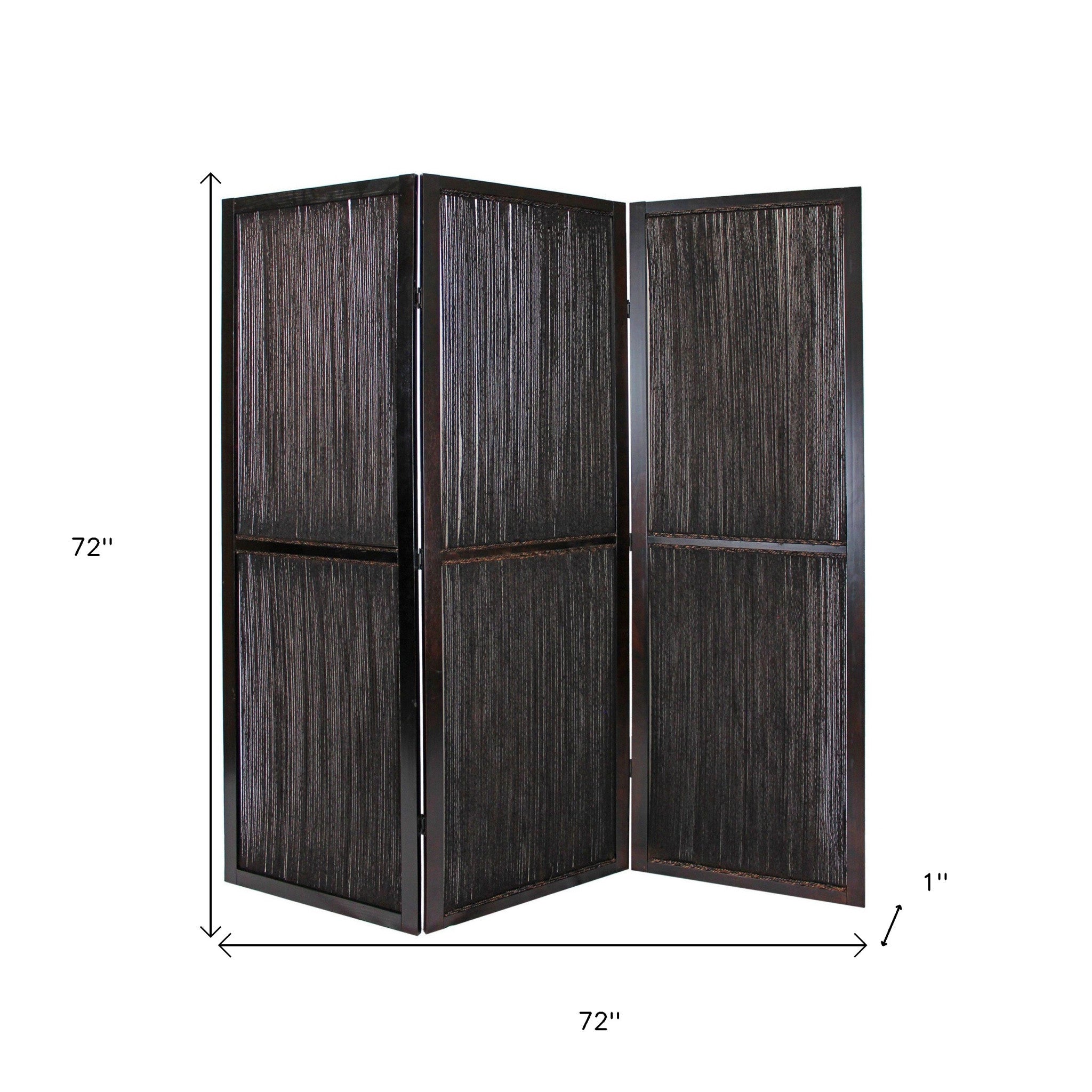 Dark Wood And Water Hyacinth 3 Panel Room Divider Screen-Room Dividers-DECOROLALA