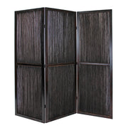 Dark Wood And Water Hyacinth 3 Panel Room Divider Screen-Room Dividers-DECOROLALA