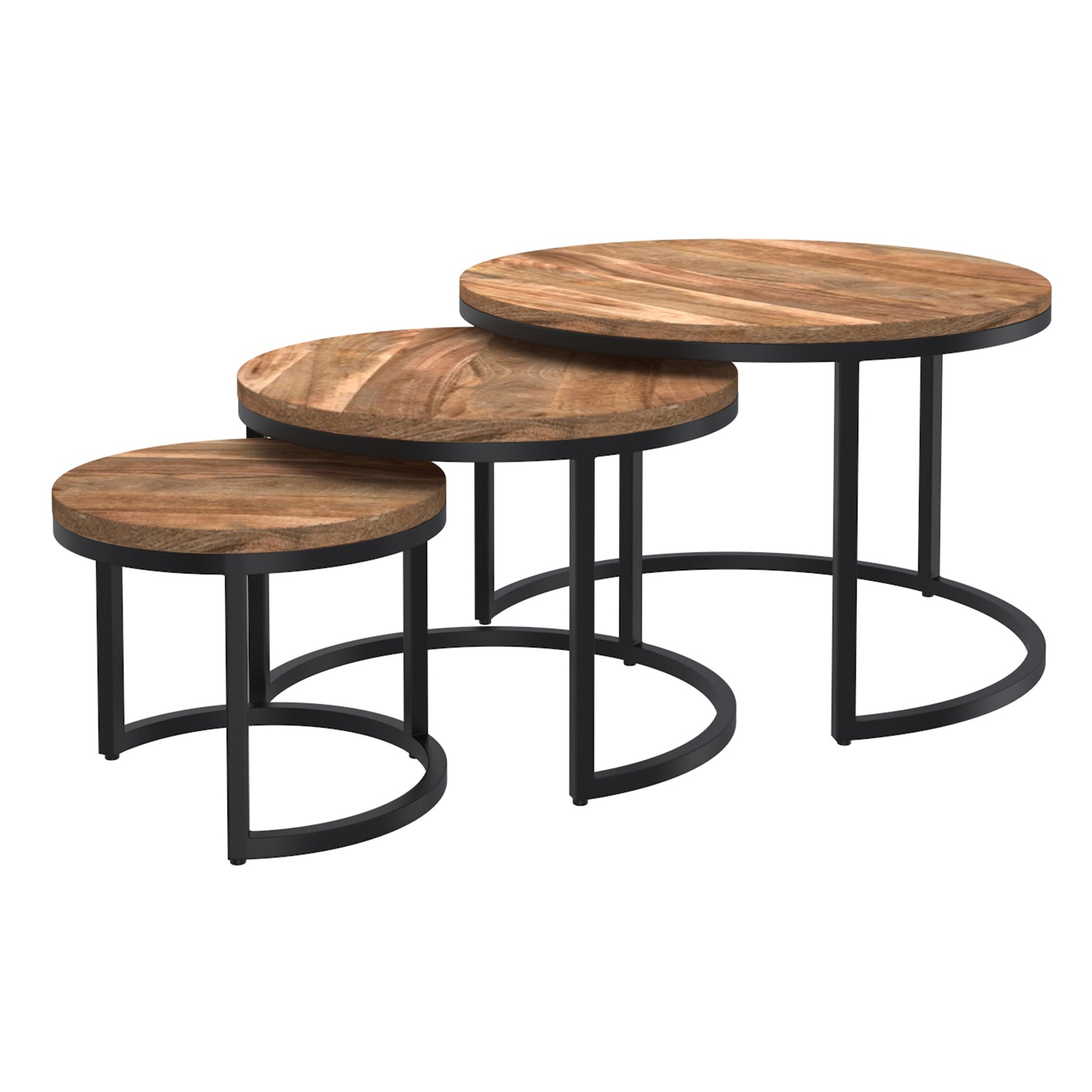 Darsh 3-Piece Nesting Coffee Tables - Natural Mango Wood-Coffee Table-DECOROLALA