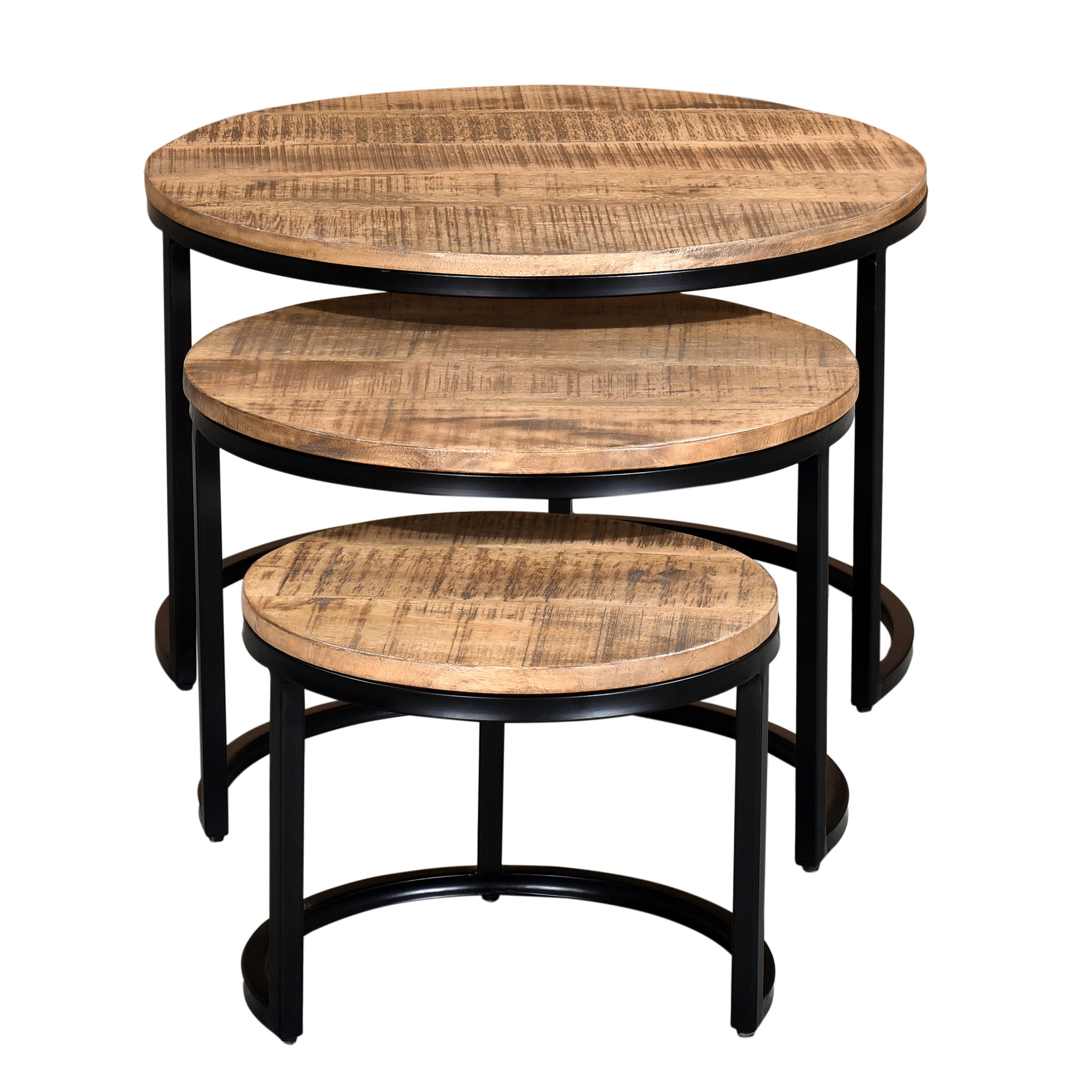 Darsh 3-Piece Nesting Coffee Tables - Natural Mango Wood-Coffee Table-DECOROLALA