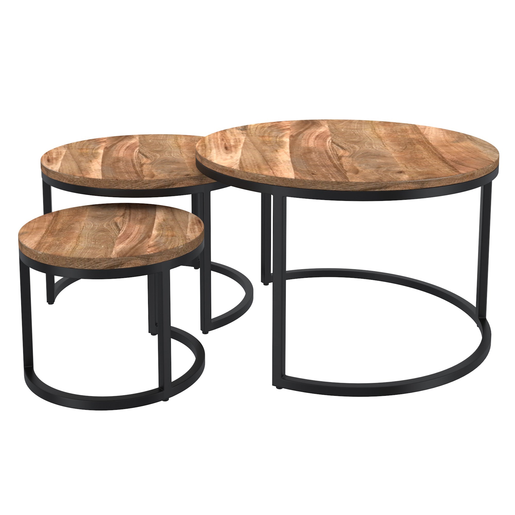 Darsh 3-Piece Nesting Coffee Tables - Natural Mango Wood-Coffee Table-DECOROLALA
