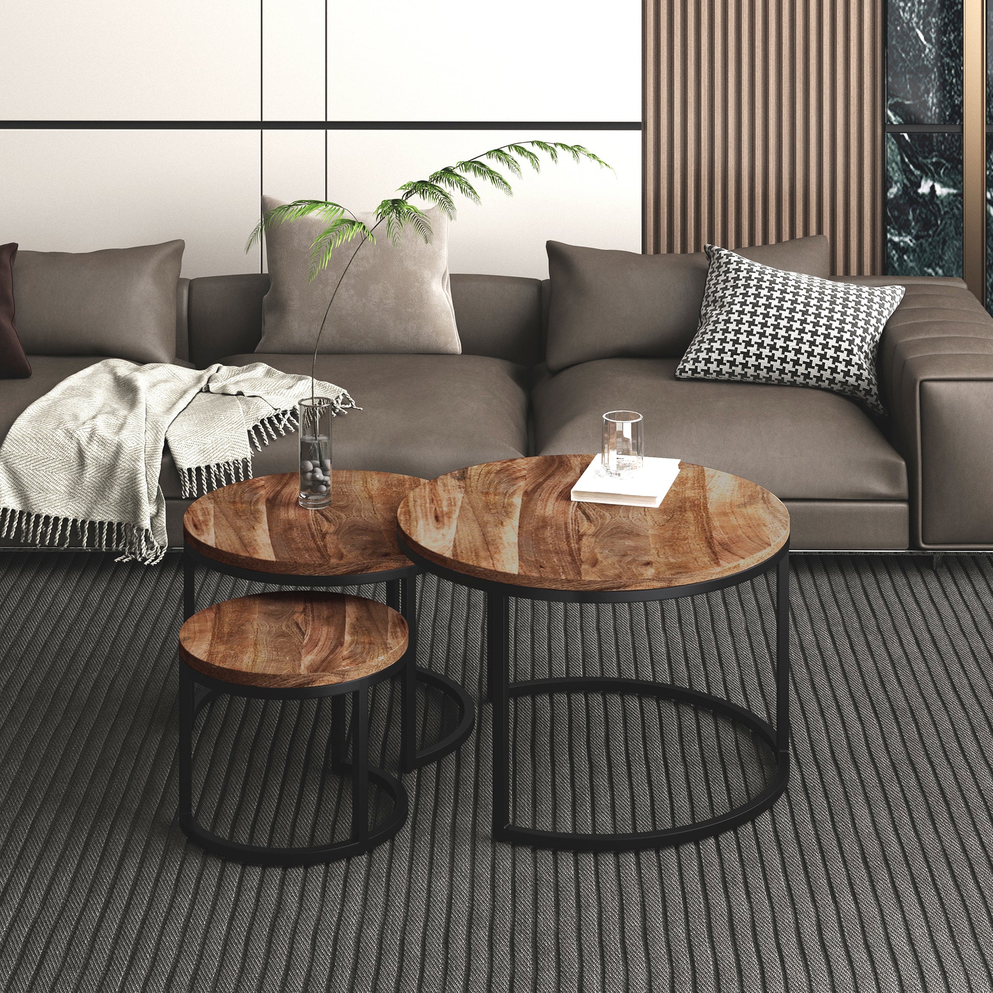 Darsh 3-Piece Nesting Coffee Tables - Natural Mango Wood-Coffee Table-DECOROLALA
