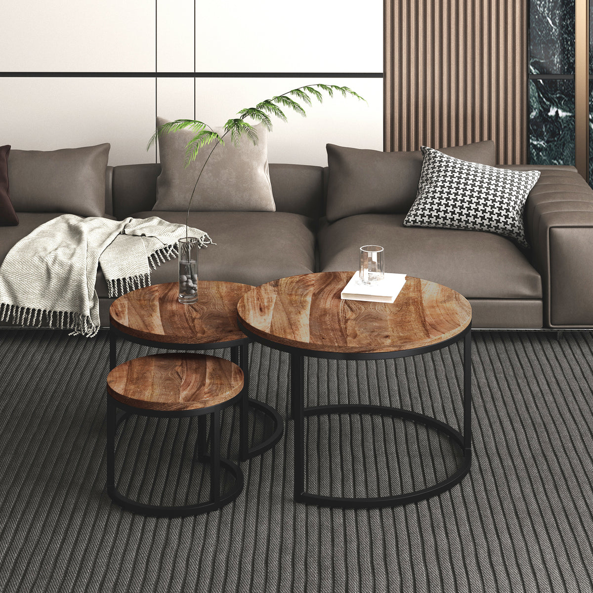 Darsh 3-Piece Nesting Coffee Tables - Natural Mango Wood-Coffee Tables-DECOROLALA