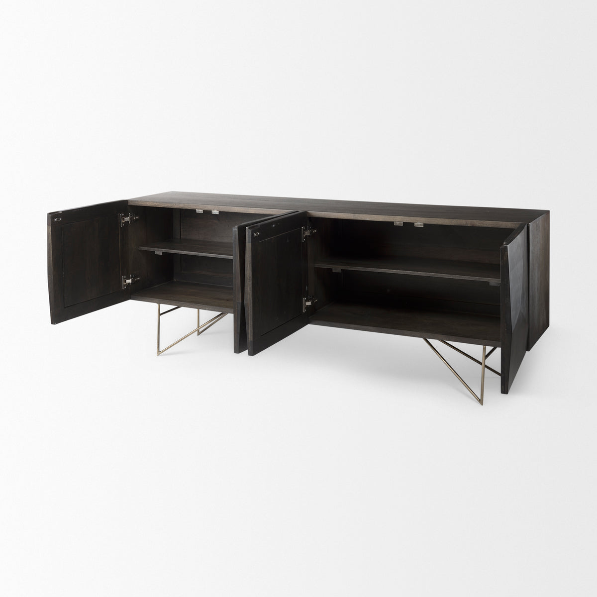 Darwin Solid Wood Sideboard - Gold Metal Base 4-Door-Sideboards & Buffets-DECOROLALA