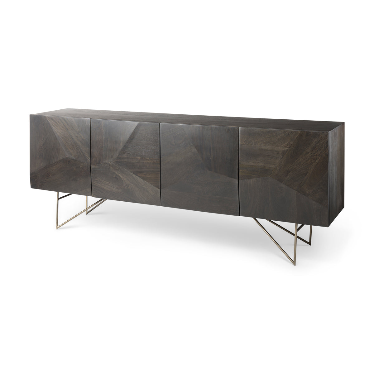 Darwin Solid Wood Sideboard - Gold Metal Base 4-Door-Sideboards & Buffets-DECOROLALA