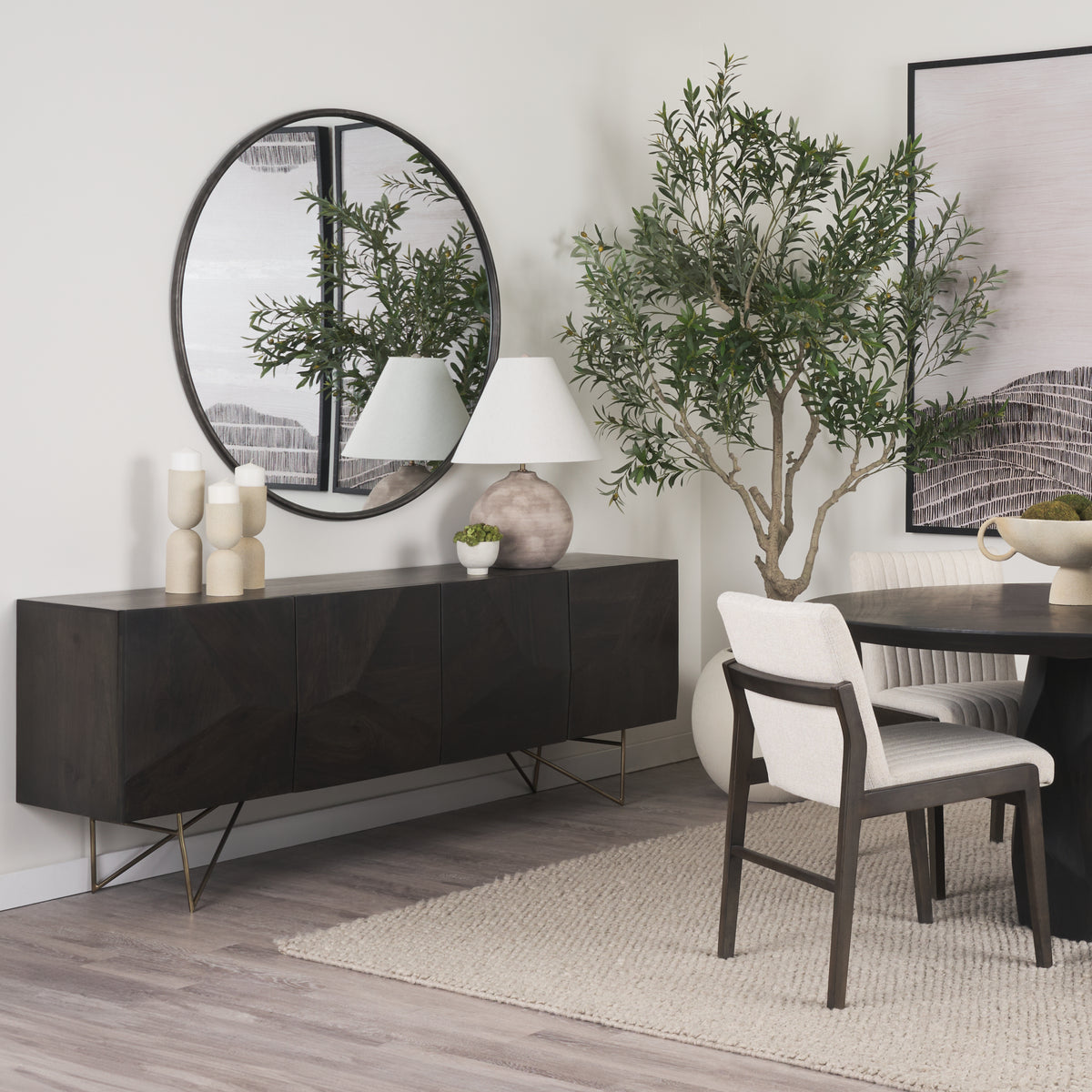 Darwin Solid Wood Sideboard - Gold Metal Base 4-Door-Sideboards & Buffets-DECOROLALA