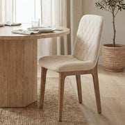 David Solid Back Dining Side Chair | Tuffed Fabric w/ Brown Wood-Dining Chairs-DECOROLALA
