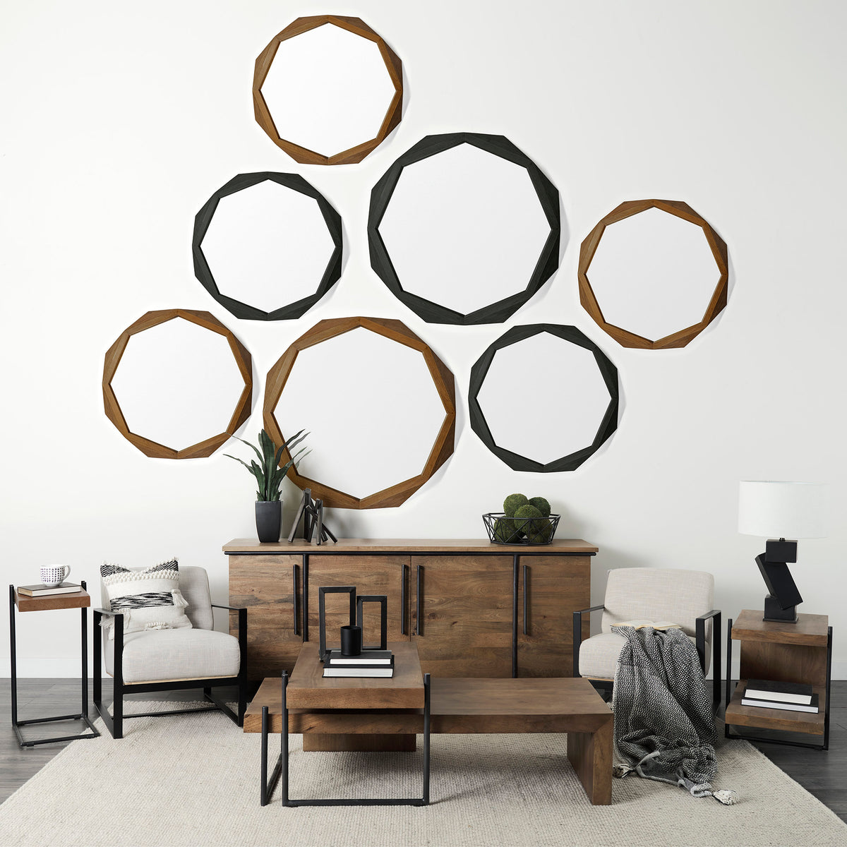 Davy 17L x 17W Black Metal Large Hexagonal Bowl-Bowls-DECOROLALA