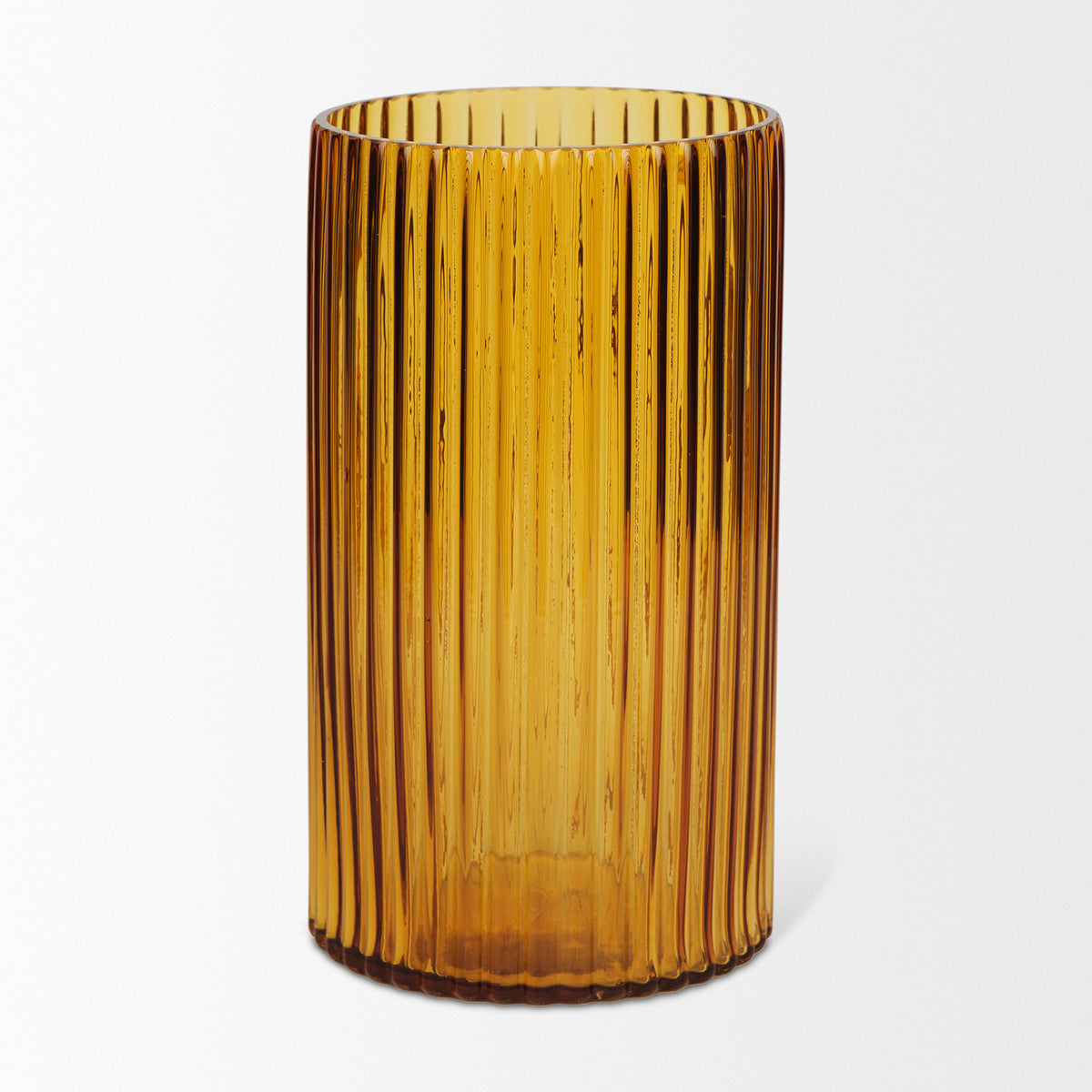 Dawn 11.4" Ribbed Amber Glass Vase-Vase-DECOROLALA