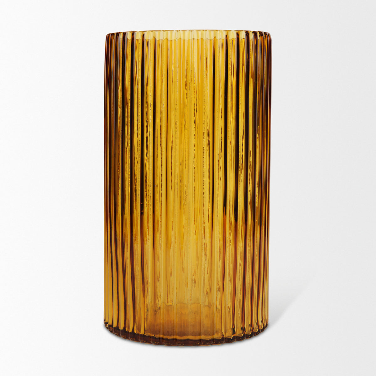 Dawn 11.4" Ribbed Amber Glass Vase-Vase-DECOROLALA