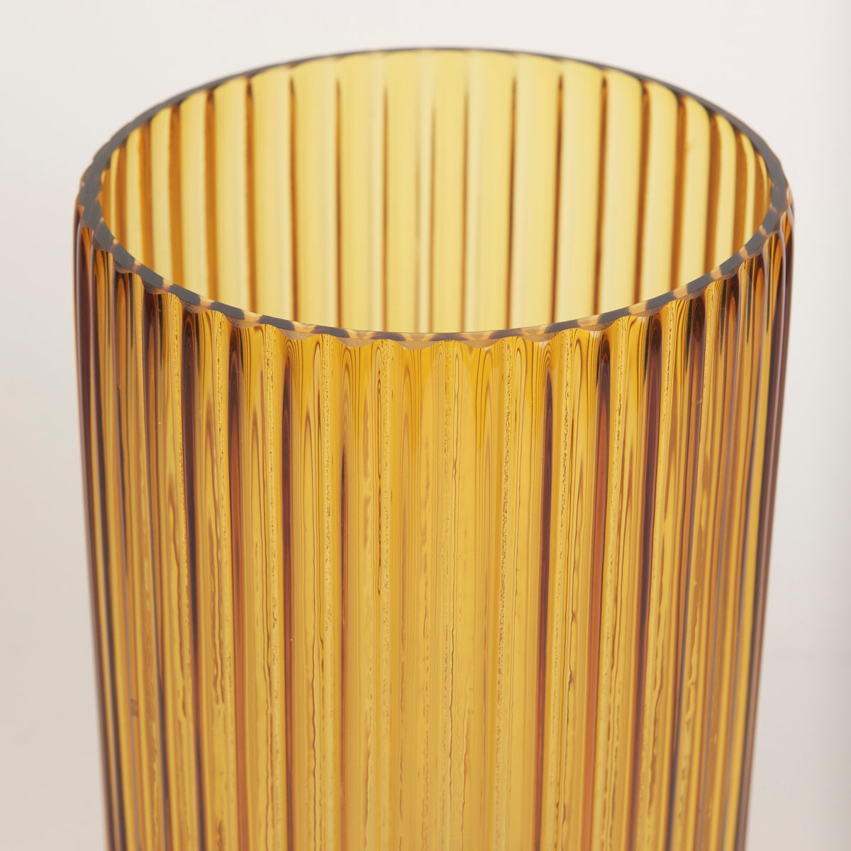 Dawn 11.4" Ribbed Amber Glass Vase-Vase-DECOROLALA