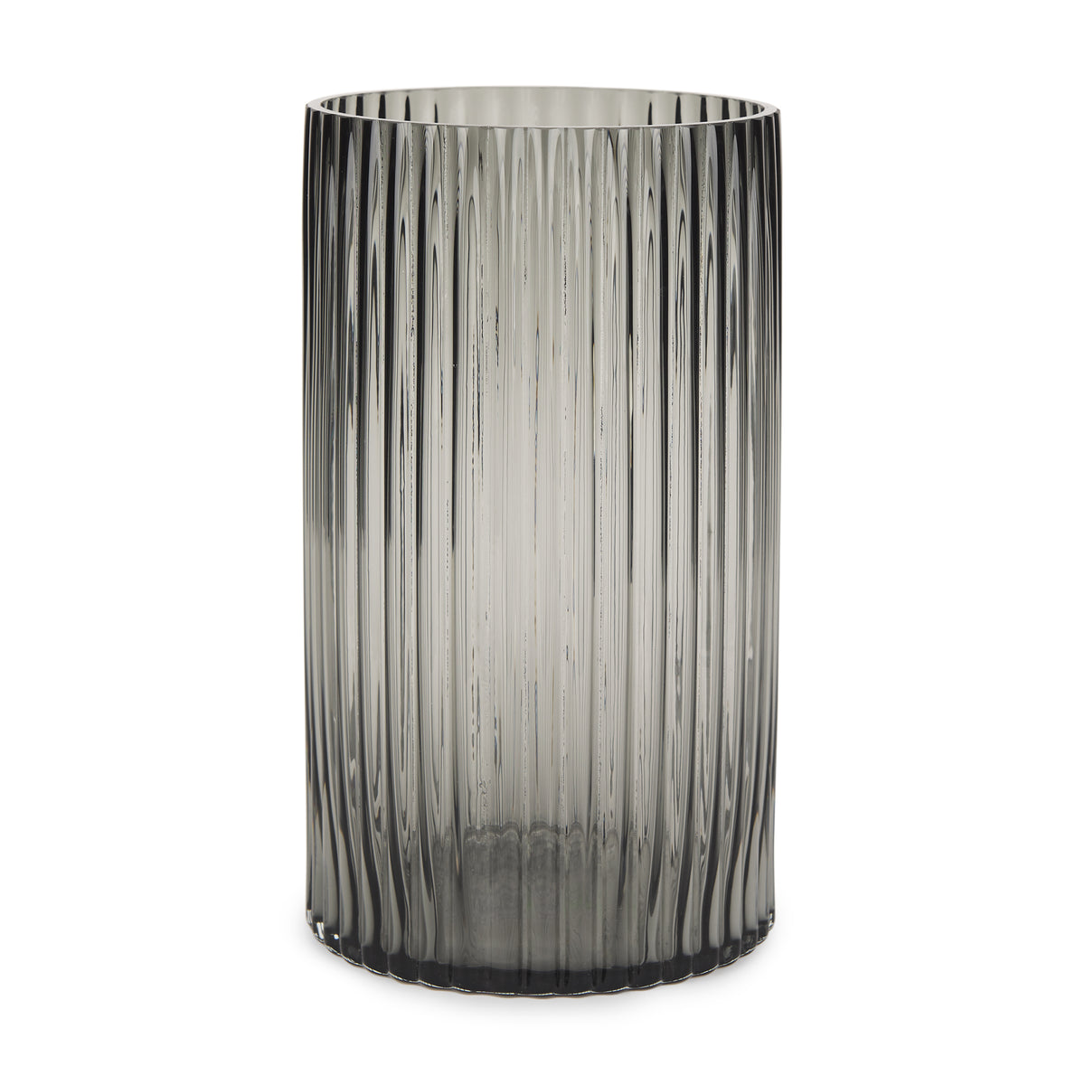 Dawn 11.4" Ribbed Smoke Gray Glass Vase-Vase-DECOROLALA
