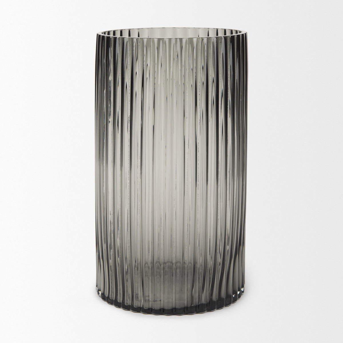 Dawn 11.4" Ribbed Smoke Gray Glass Vase-Vase-DECOROLALA