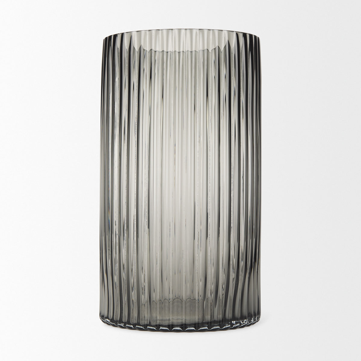 Dawn 11.4" Ribbed Smoke Gray Glass Vase-Vase-DECOROLALA