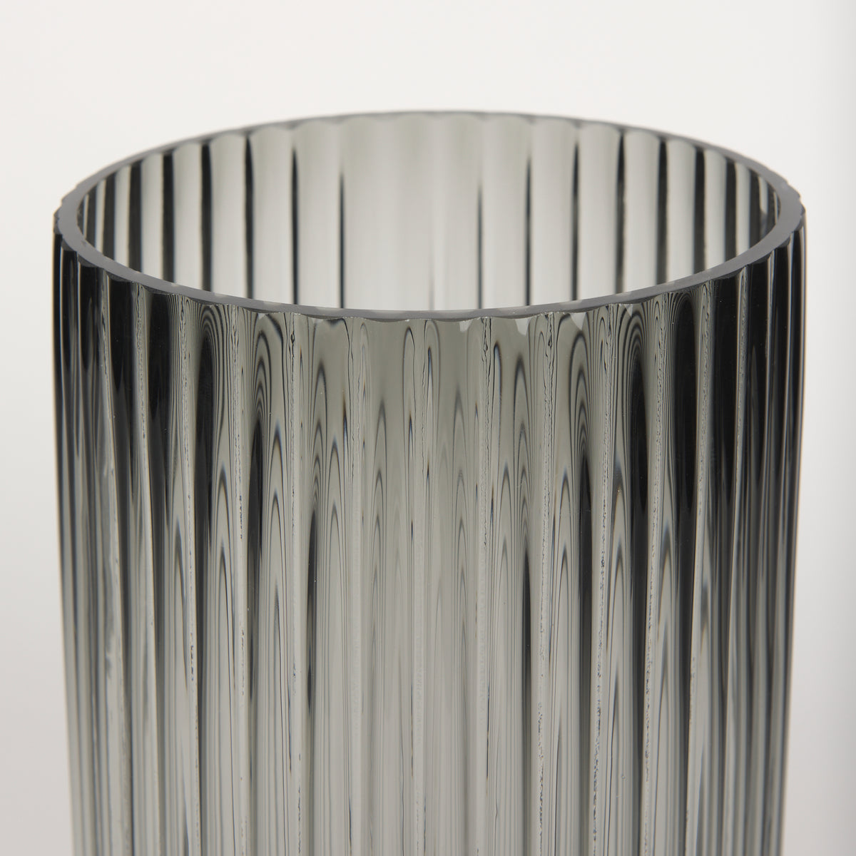 Dawn 11.4" Ribbed Smoke Gray Glass Vase-Vase-DECOROLALA
