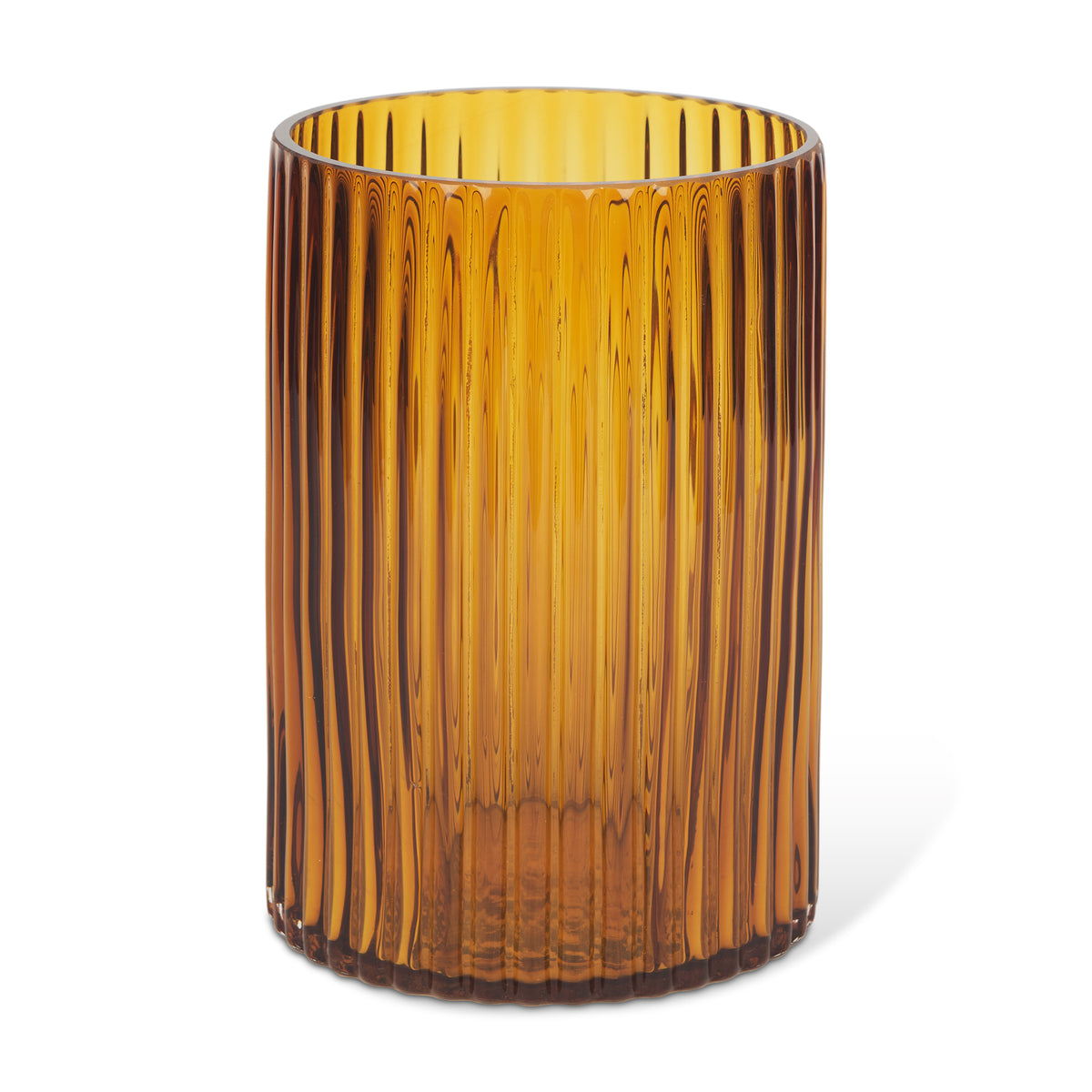 Dawn 8" Ribbed Amber Glass Vase-Vase-DECOROLALA