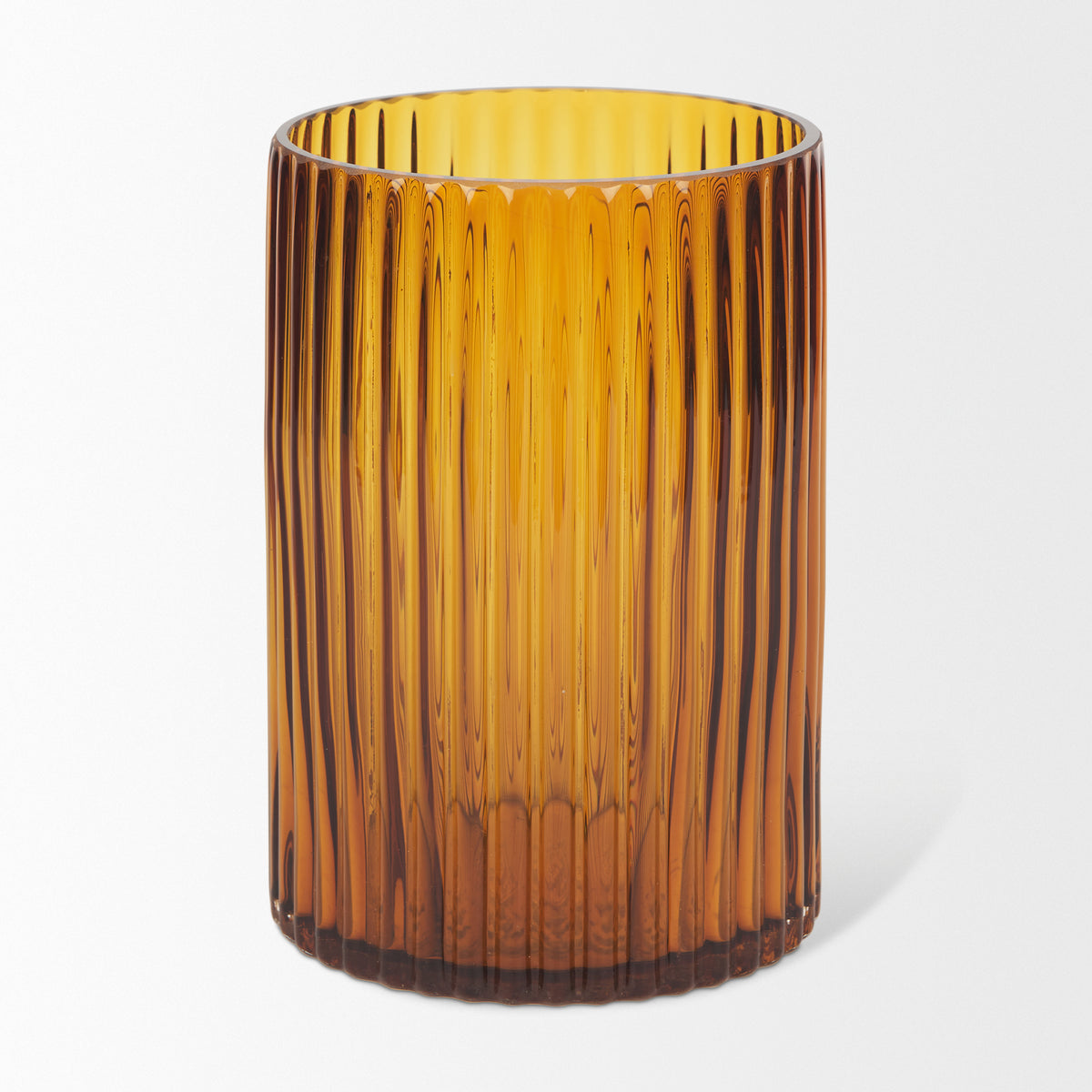 Dawn 8" Ribbed Amber Glass Vase-Vase-DECOROLALA