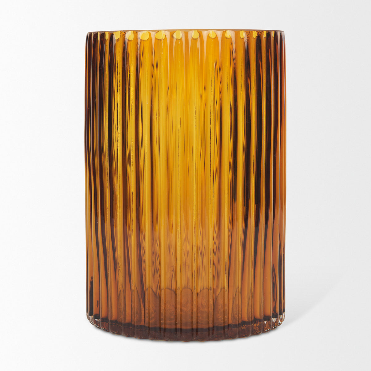 Dawn 8" Ribbed Amber Glass Vase-Vase-DECOROLALA