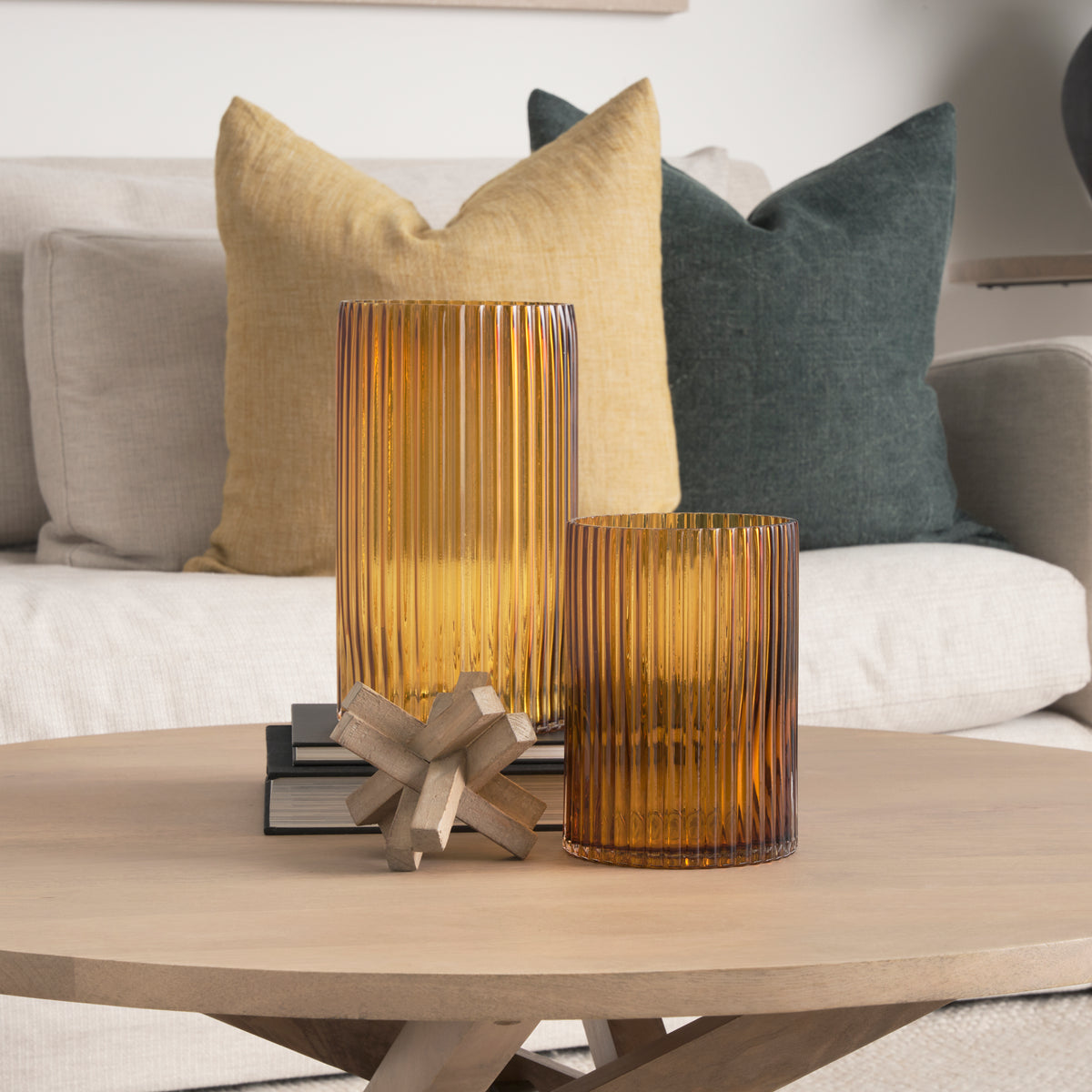 Dawn 8" Ribbed Amber Glass Vase-Vase-DECOROLALA