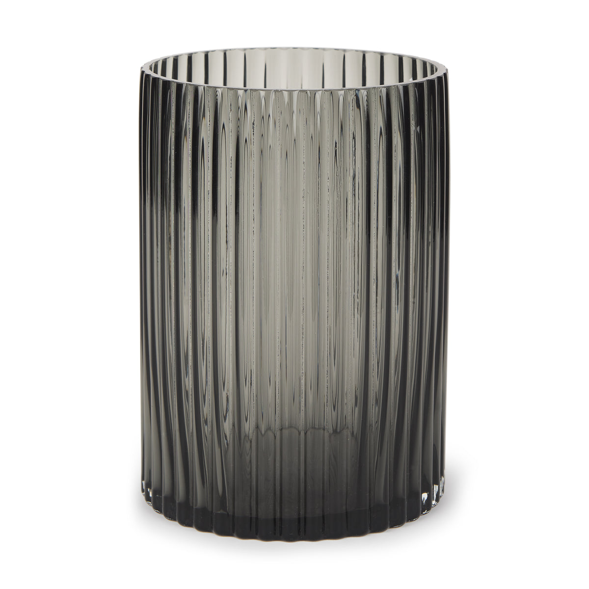 Dawn 8" Ribbed Smoke Gray Glass Vase-Vase-DECOROLALA