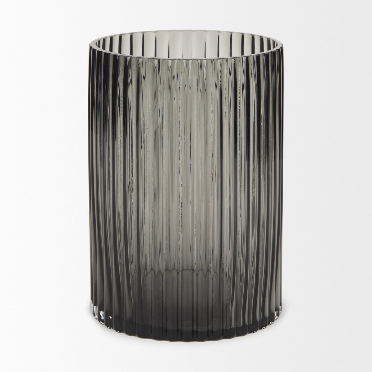 Dawn 8" Ribbed Smoke Gray Glass Vase-Vase-DECOROLALA