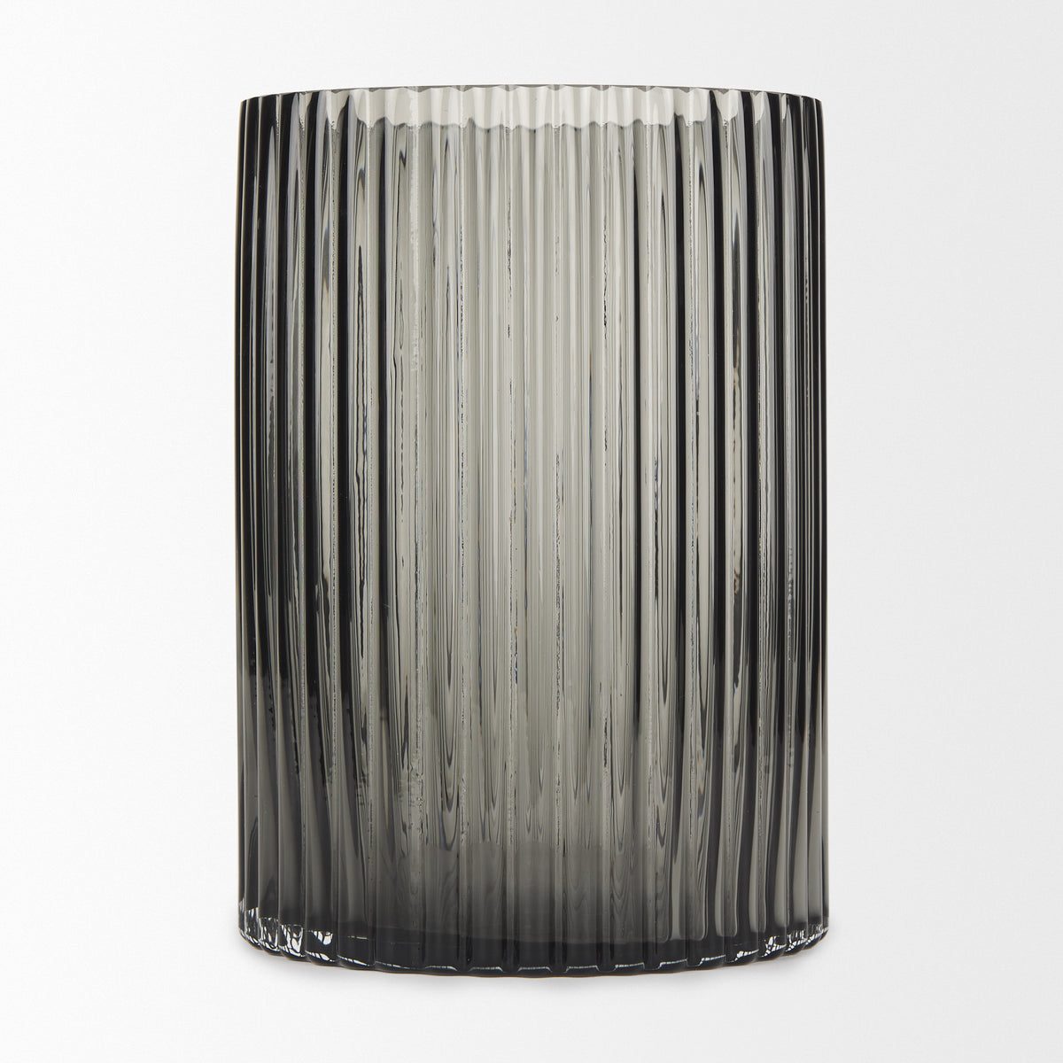 Dawn 8" Ribbed Smoke Gray Glass Vase-Vase-DECOROLALA