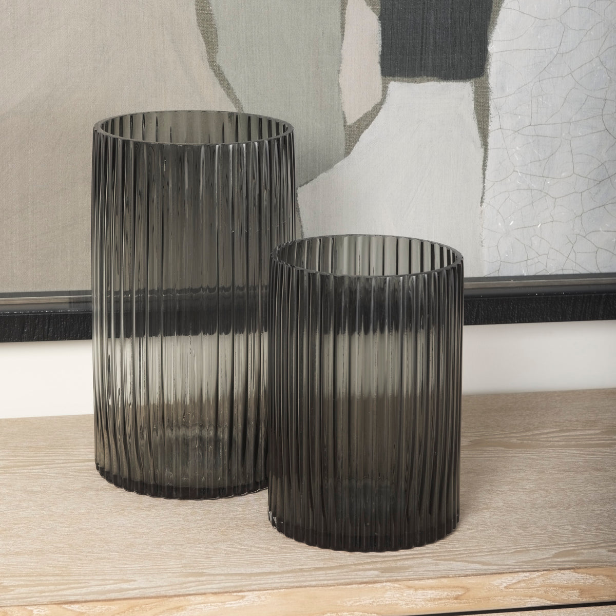 Dawn 8" Ribbed Smoke Gray Glass Vase-Vase-DECOROLALA