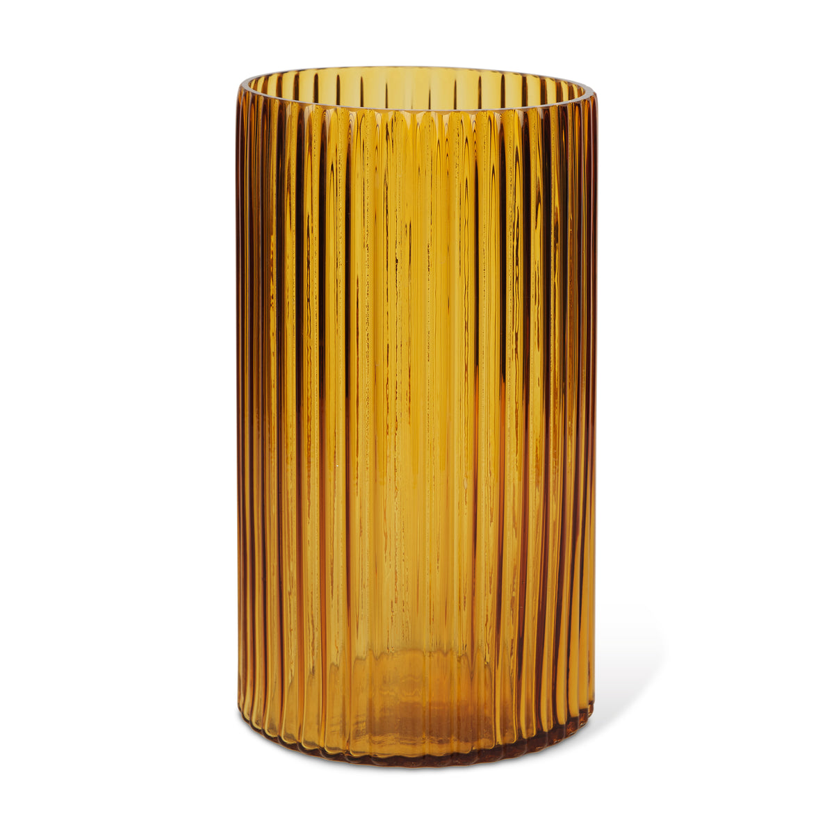 Dawn 11.4" Ribbed Amber Glass Vase-Vase-DECOROLALA