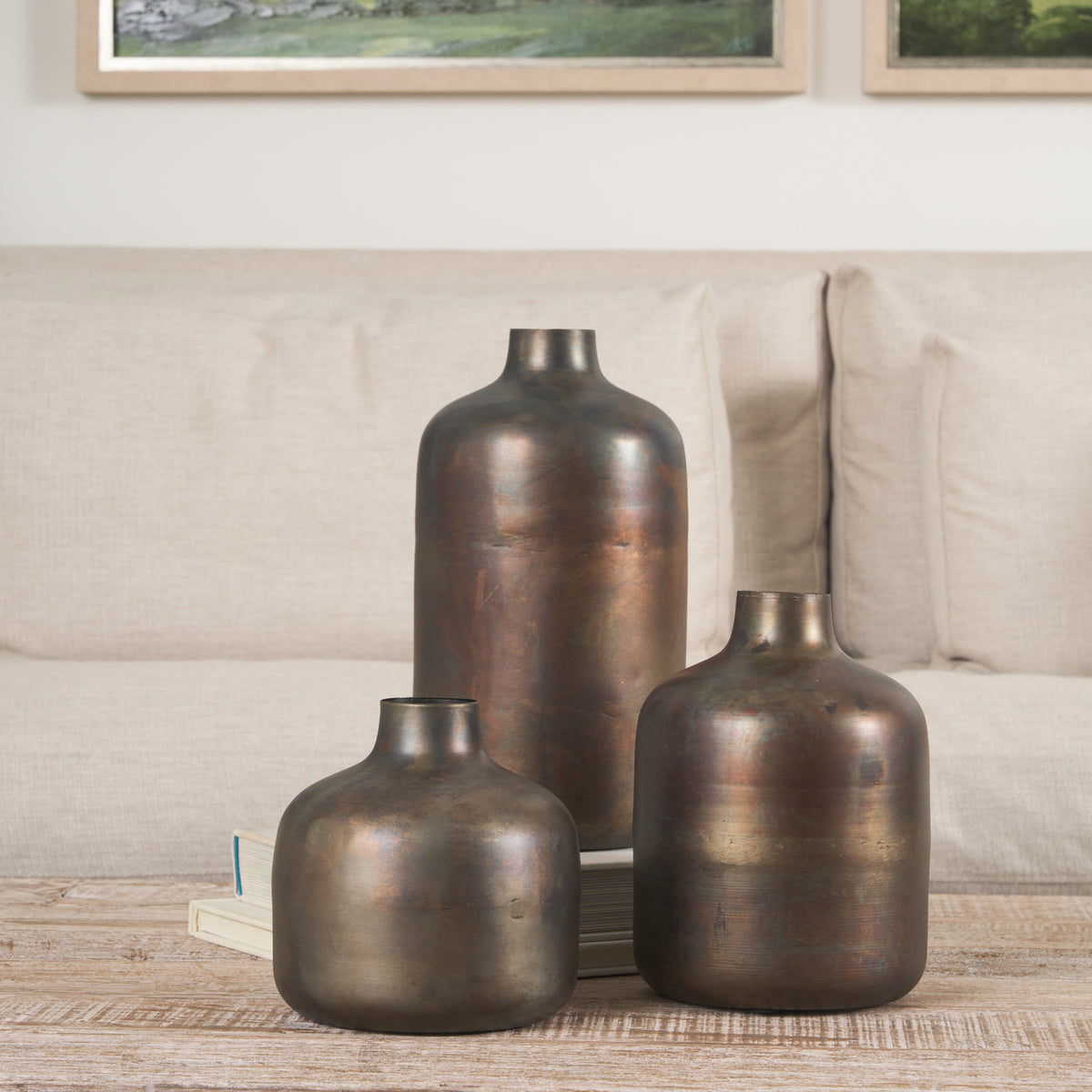 Daya Tall Antiqued Gold Metal Vase-Vase-DECOROLALA