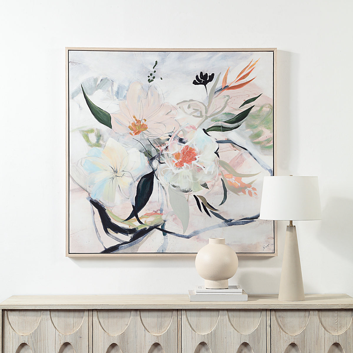 Daye 50" Wide Canvas Art with Wood Frame, Cream-Canvas Prints-DECOROLALA