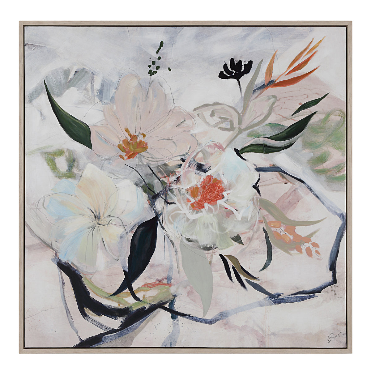 Daye 50" Wide Canvas Art with Wood Frame, Cream-Canvas Prints-DECOROLALA