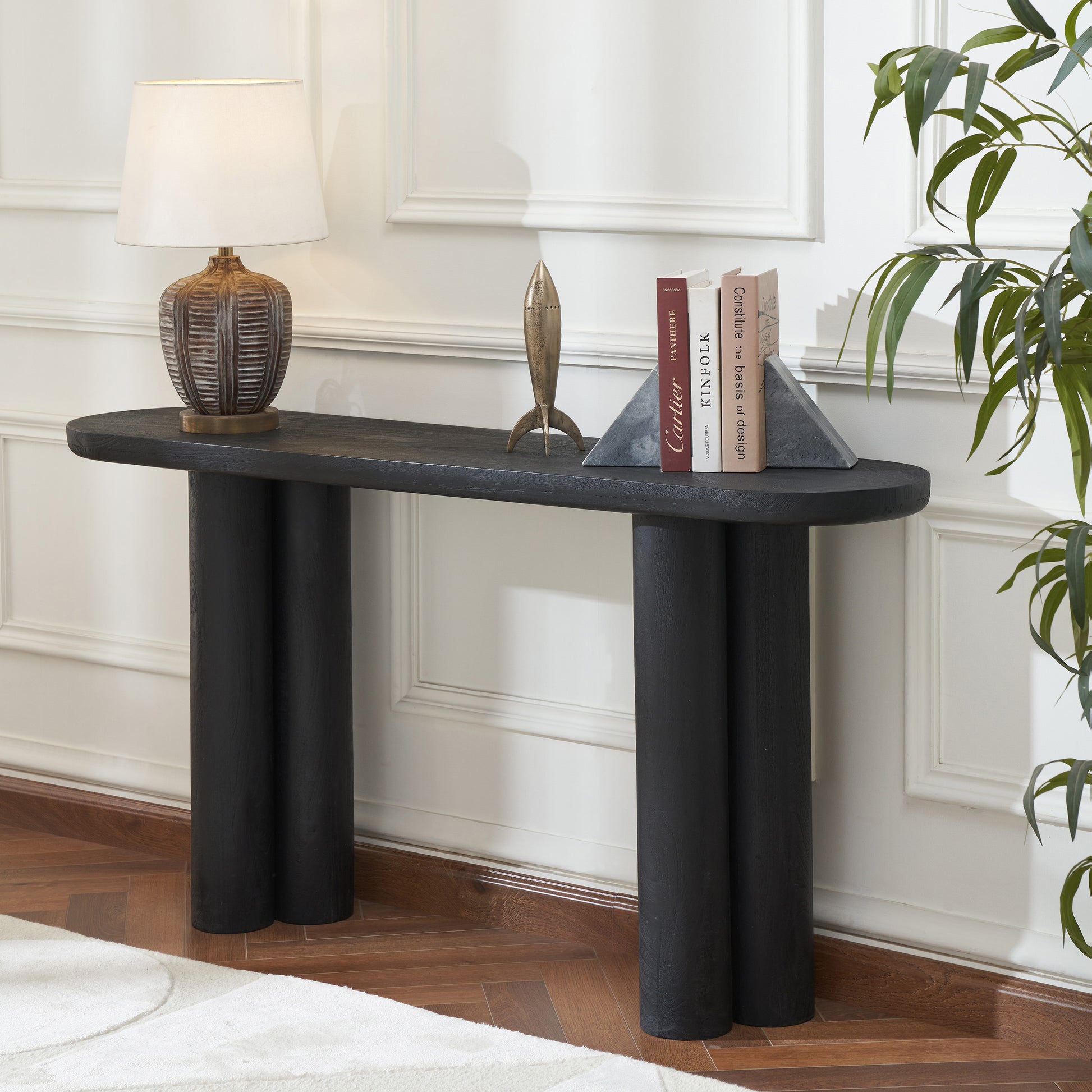 Dayna Indoor Mango Wood Console Table, Black-Console Table-DECOROLALA