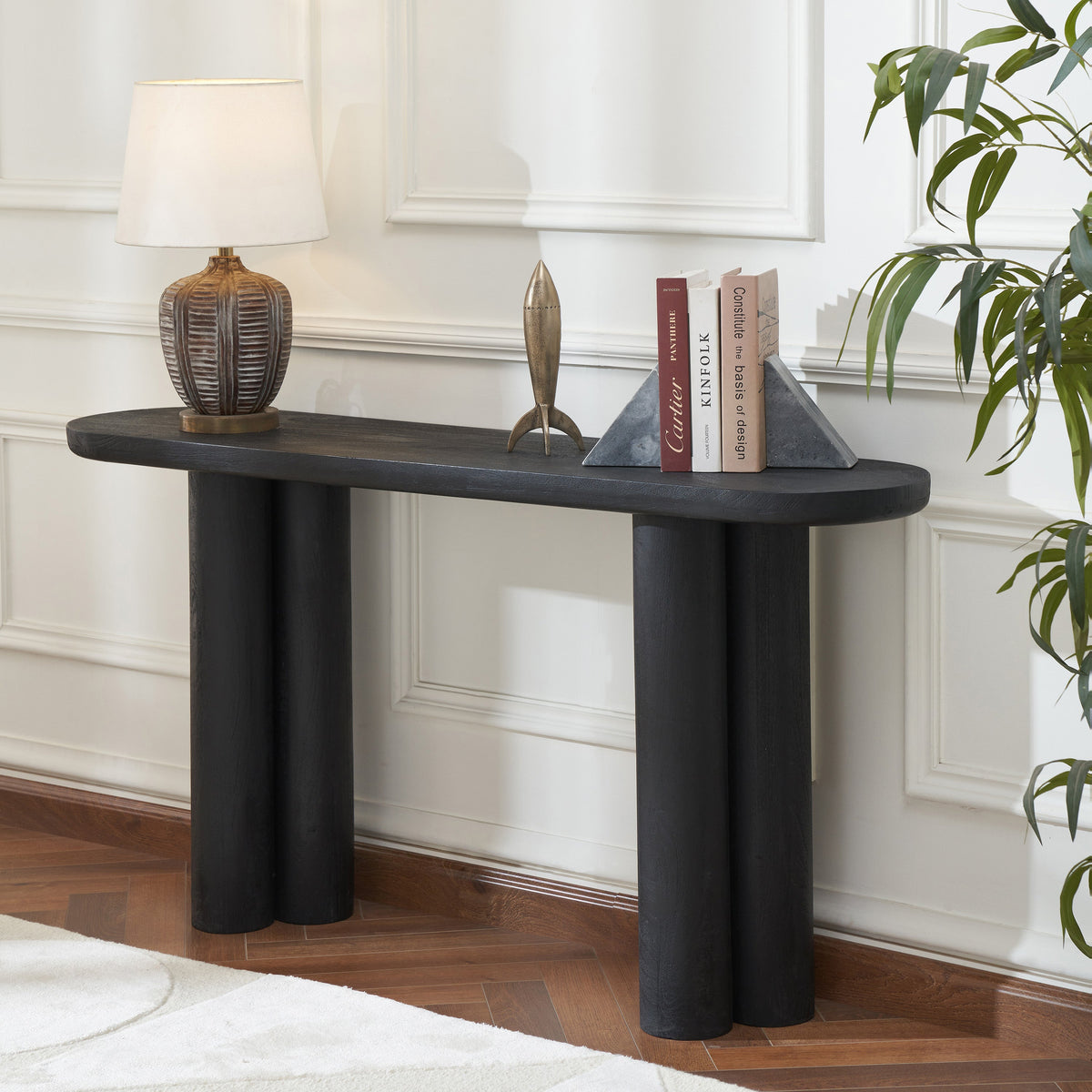 Dayna Indoor Mango Wood Console Table, Black-Console Tables-DECOROLALA