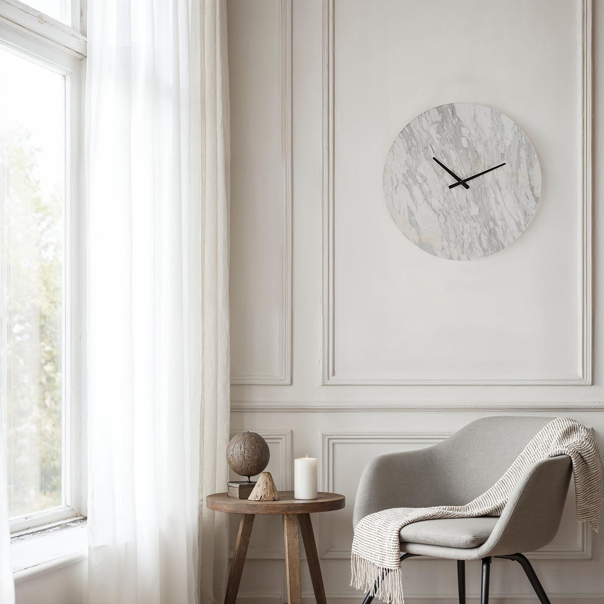 Dayton Wall Clock, Honed White-Wall Clock-DECOROLALA