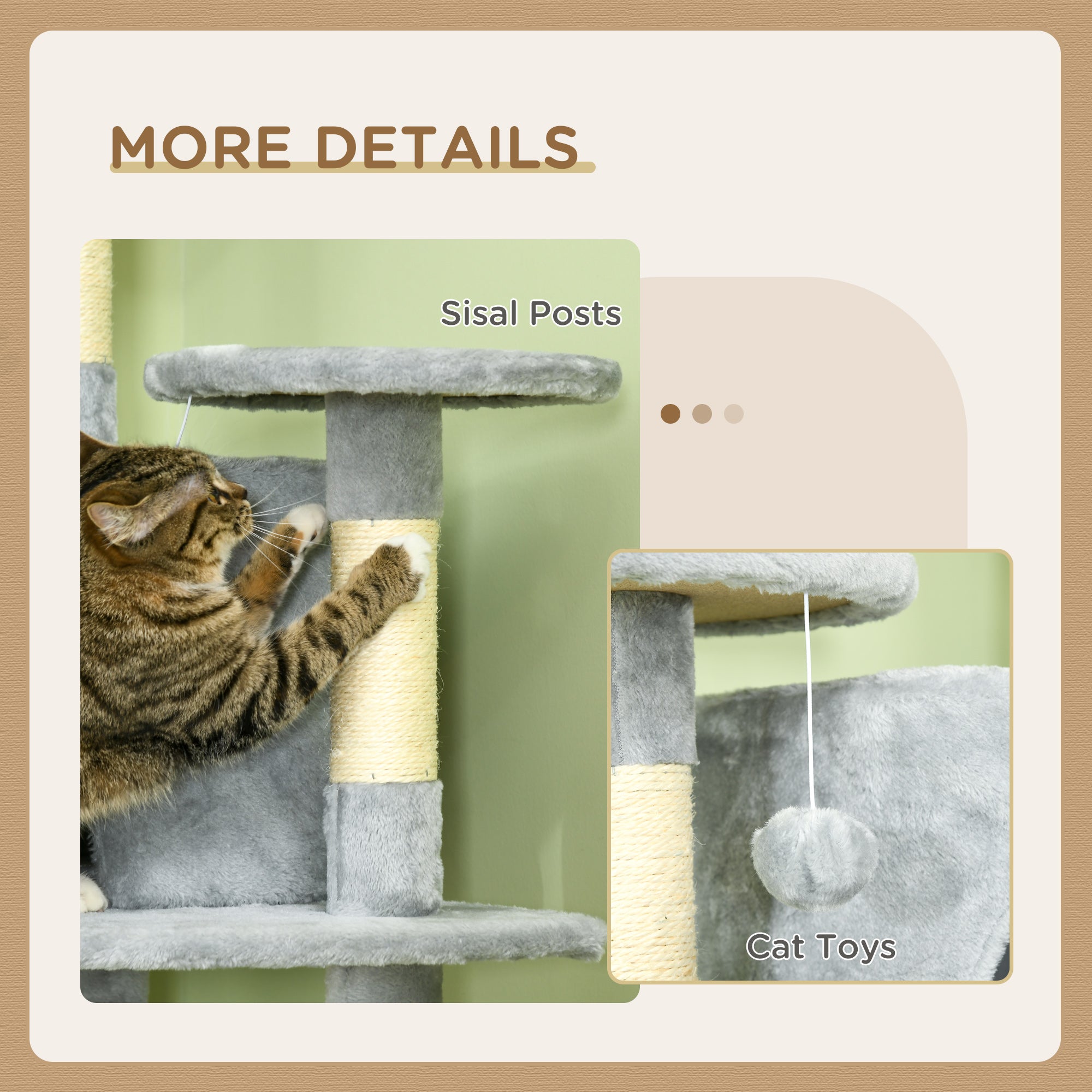 Arbre condo pour chaton de 79" avec griffoir, centre d’activités et jouets, gris clair