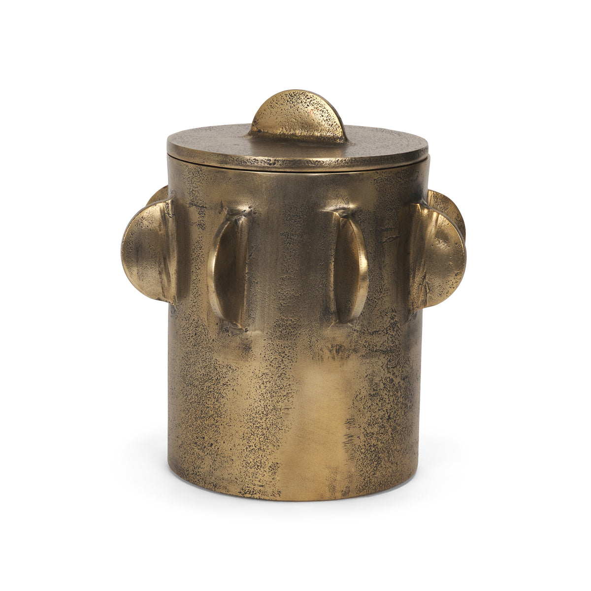 Deacon Large Antiqued Gold Metal Canister with Sculptural Handles-Boxes-DECOROLALA