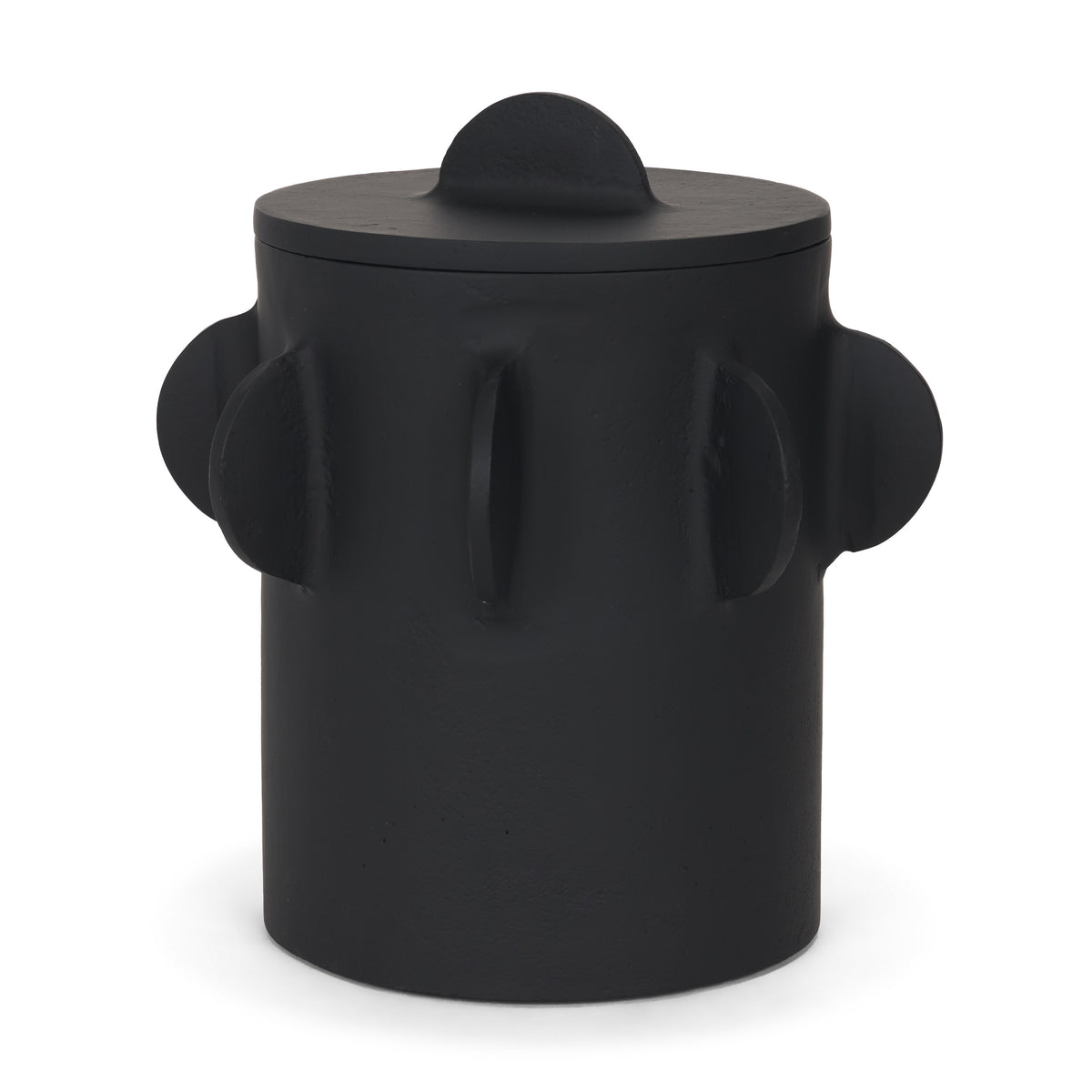 Deacon Large Matte Black Metal Canister with Sculptural Handles-Boxes-DECOROLALA