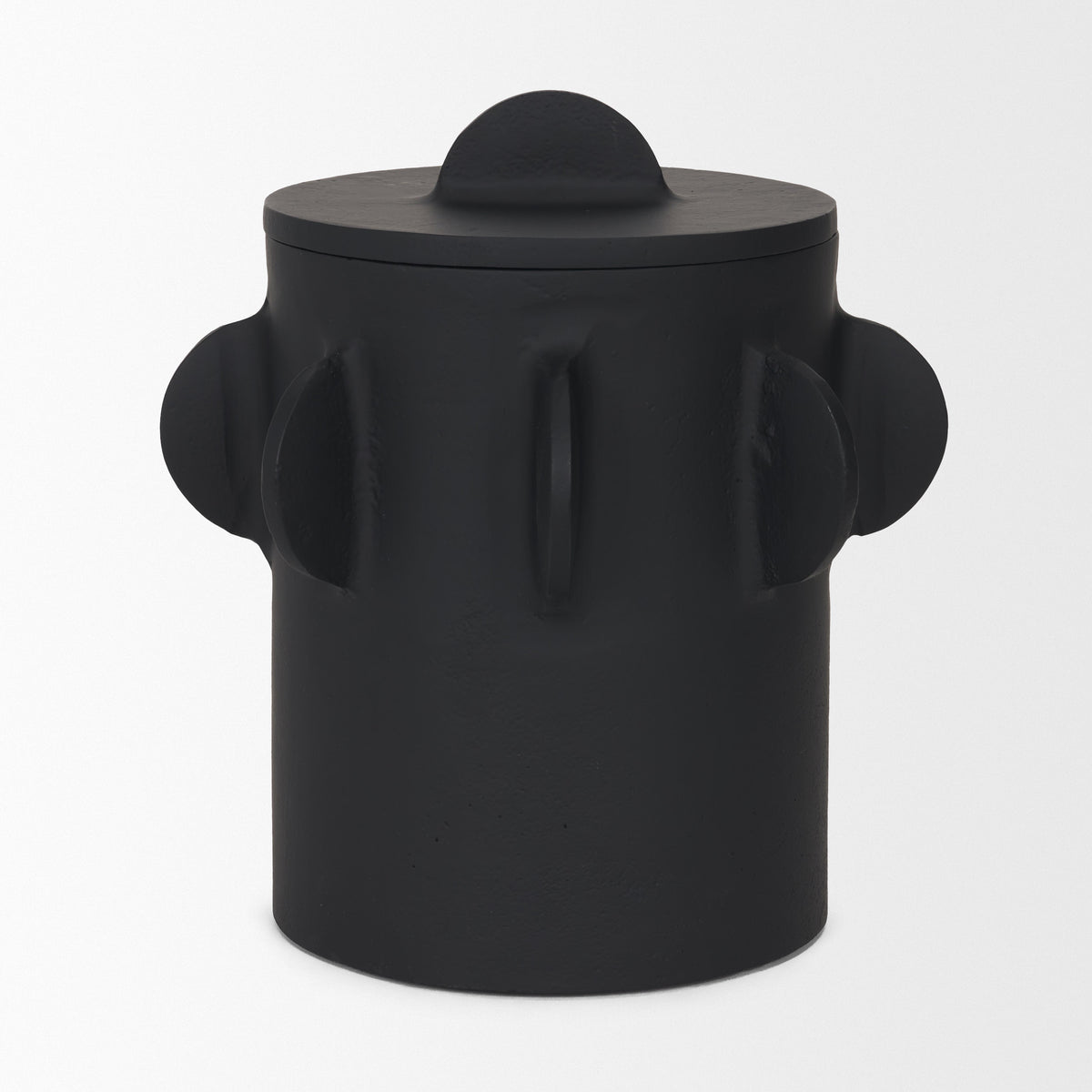 Deacon Large Matte Black Metal Canister with Sculptural Handles-Boxes-DECOROLALA