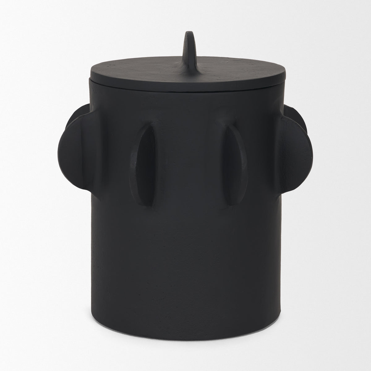 Deacon Large Matte Black Metal Canister with Sculptural Handles-Boxes-DECOROLALA