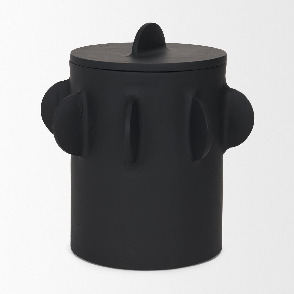 Deacon Large Matte Black Metal Canister with Sculptural Handles-Boxes-DECOROLALA