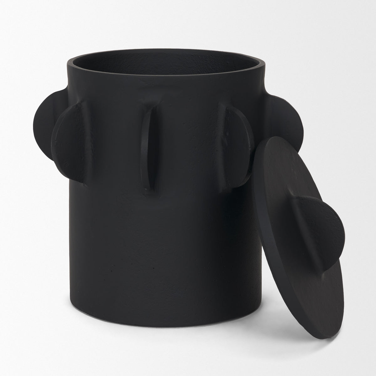 Deacon Large Matte Black Metal Canister with Sculptural Handles-Boxes-DECOROLALA