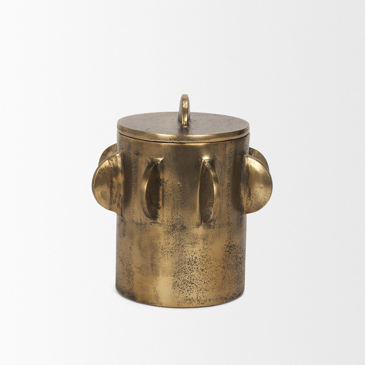 Deacon Small Antiqued Gold Metal Canister with Handles-Boxes-DECOROLALA