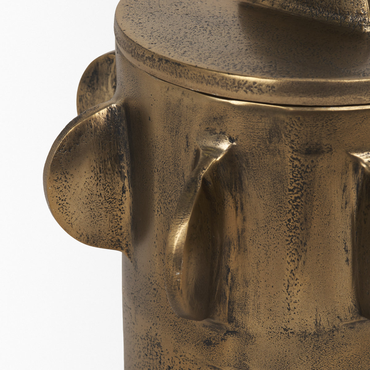 Deacon Small Antiqued Gold Metal Canister with Handles-Boxes-DECOROLALA