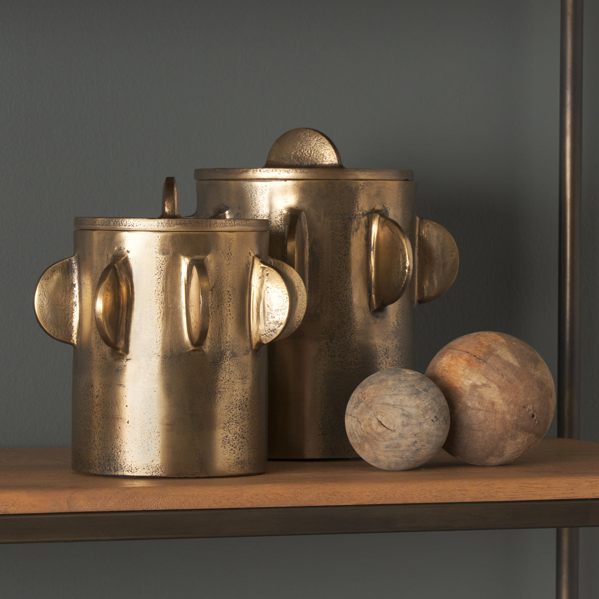 Deacon Small Antiqued Gold Metal Canister with Handles-Decorative Boxes-DECOROLALA