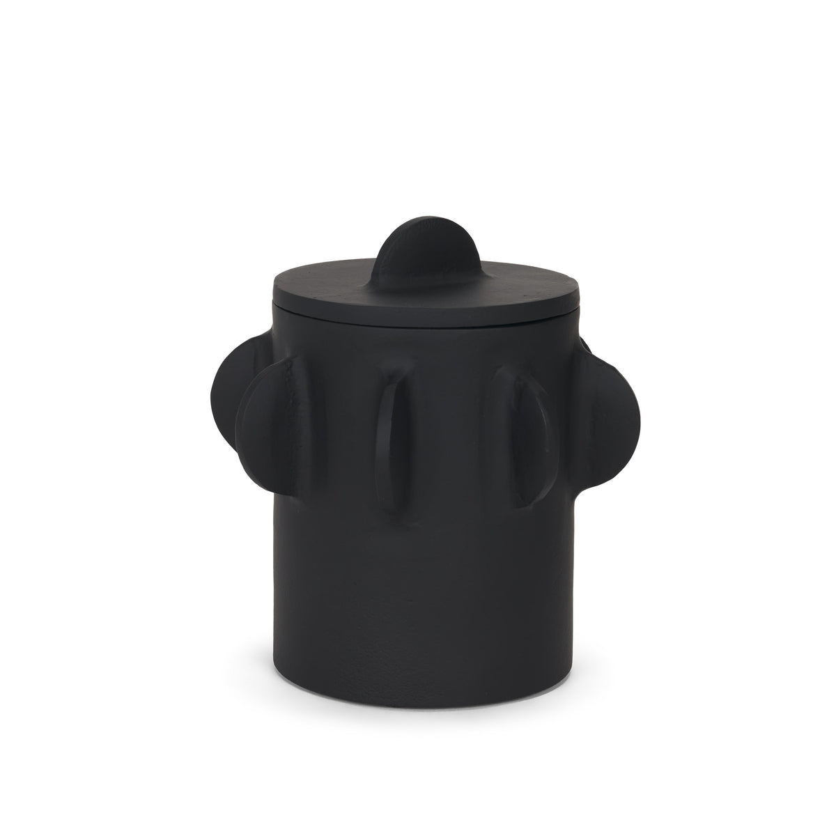 Deacon Small Matte Black Metal Canister with Sculptural Handles-Boxes-DECOROLALA